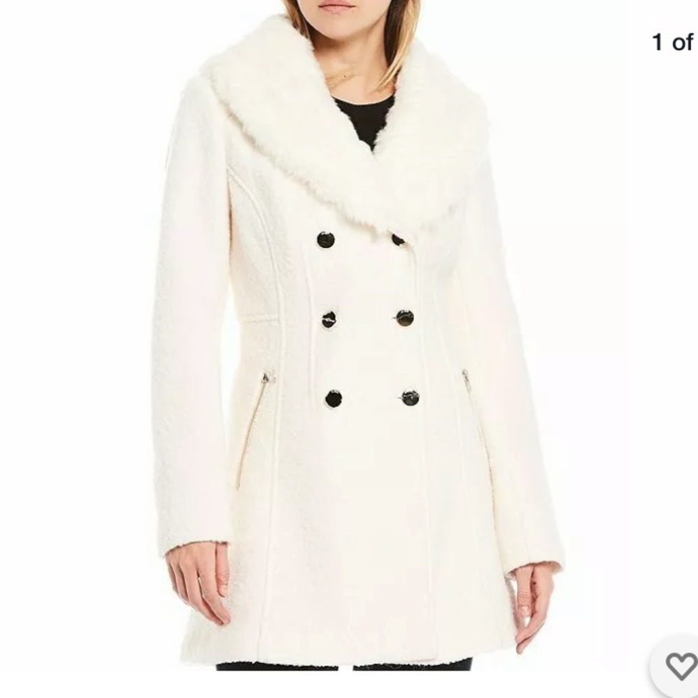 Guess Faux-Fur Collar Skirted Coat